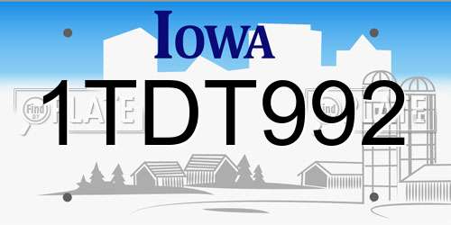1TDT992 Iowa License Plate