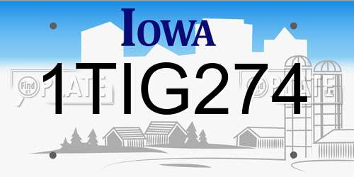 1TIG274 Iowa License Plate