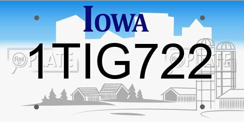 1TIG722 Iowa License Plate