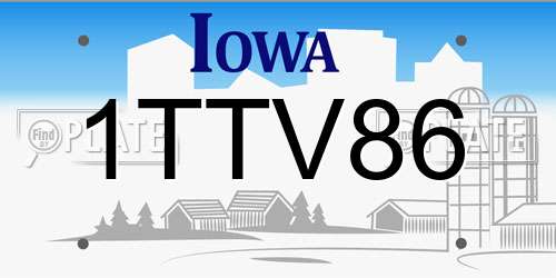 1TTV86 Iowa License Plate
