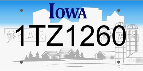 1TZ1260 Iowa License Plate