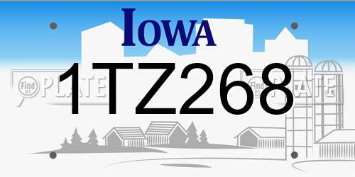 1TZ268 Iowa License Plate
