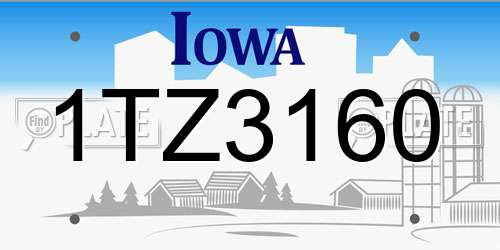 1TZ3160 Iowa License Plate