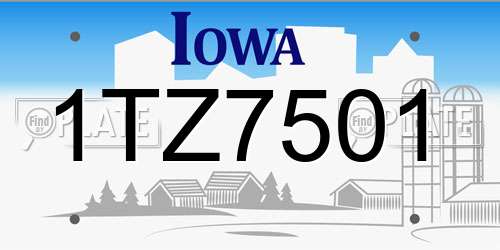 1TZ7501 Iowa License Plate