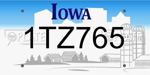 1TZ765 Iowa License Plate