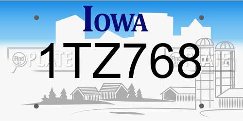 1TZ768 Iowa License Plate