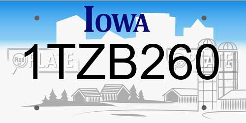1TZB260 Iowa License Plate