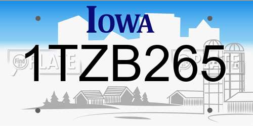 1TZB265 Iowa License Plate