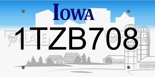 1TZB708 Iowa License Plate