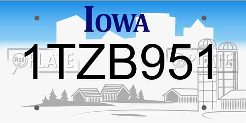 1TZB951 Iowa License Plate