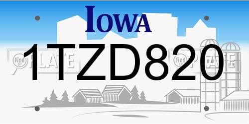 1TZD820 Iowa License Plate