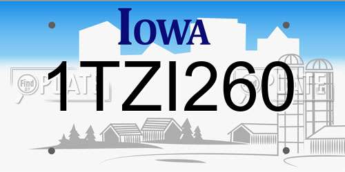 1TZI260 Iowa License Plate