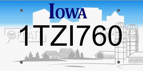 1TZI760 Iowa License Plate
