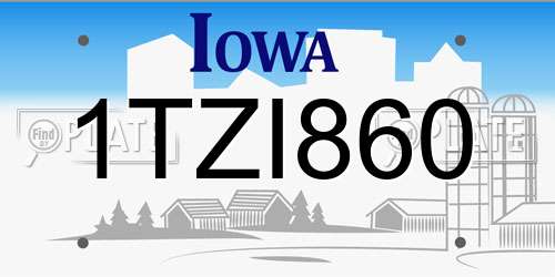1TZI860 Iowa License Plate