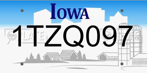 1TZQ097 Iowa License Plate