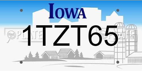 1TZT65 Iowa License Plate