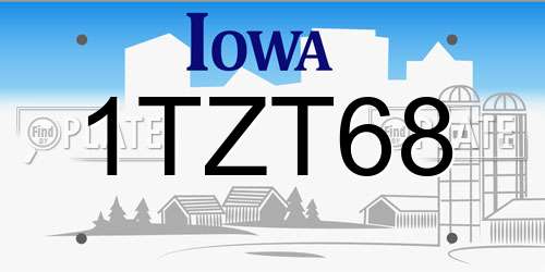 1TZT68 Iowa License Plate