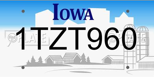 1TZT960 Iowa License Plate