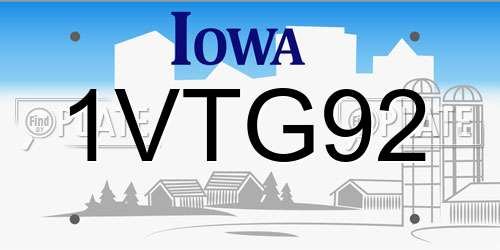 1VTG92 Iowa License Plate