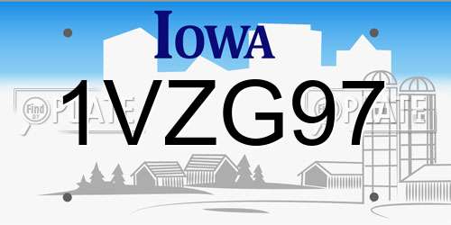 1VZG97 Iowa License Plate