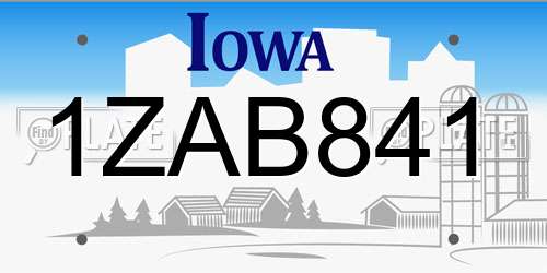 1ZAB841 Iowa License Plate