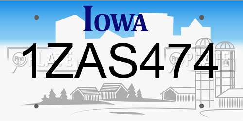 1ZAS474 Iowa License Plate