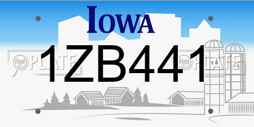 1ZB441 Iowa License Plate