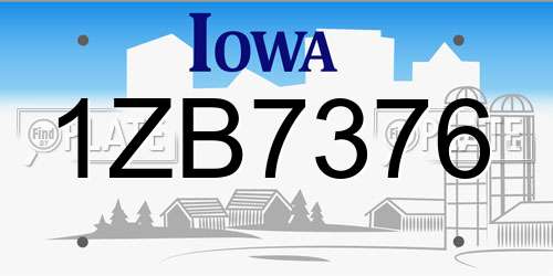 1ZB7376 Iowa License Plate