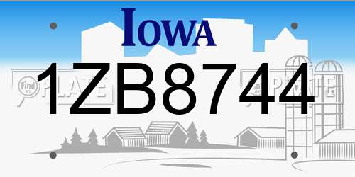 1ZB8744 Iowa License Plate