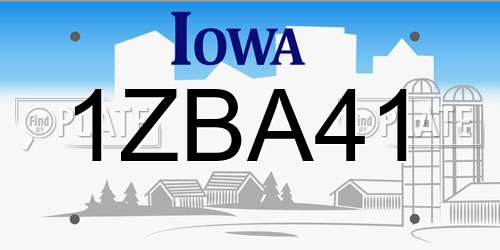 1ZBA41 Iowa License Plate