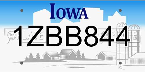 1ZBB844 Iowa License Plate