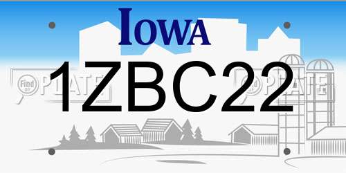 1ZBC22 Iowa License Plate