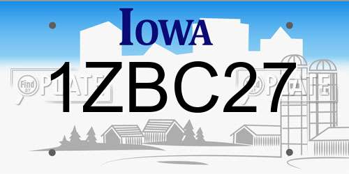 1ZBC27 Iowa License Plate