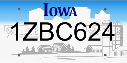 1ZBC624 Iowa License Plate