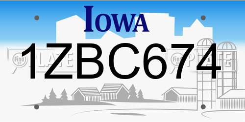 1ZBC674 Iowa License Plate