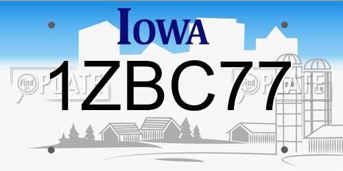 1ZBC77 Iowa License Plate