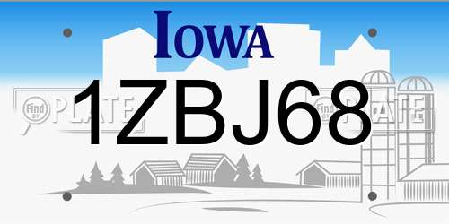 1ZBJ68 Iowa License Plate