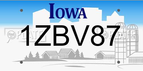 1ZBV87 Iowa License Plate