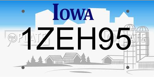 1ZEH95 Iowa License Plate