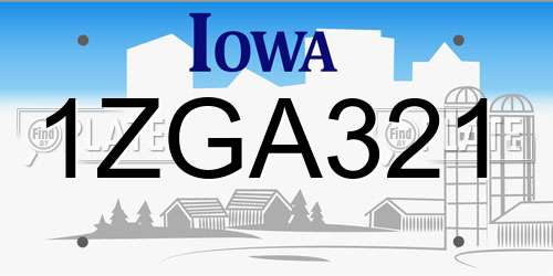 1ZGA321 Iowa License Plate
