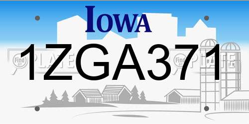 1ZGA371 Iowa License Plate