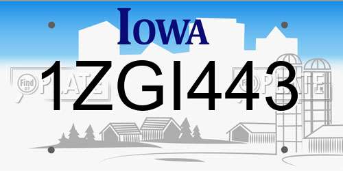 1ZGI443 Iowa License Plate