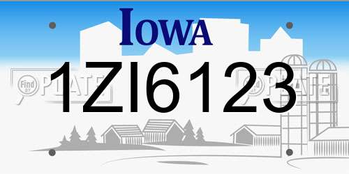 1ZI6123 Iowa License Plate