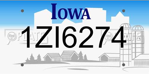 1ZI6274 Iowa License Plate