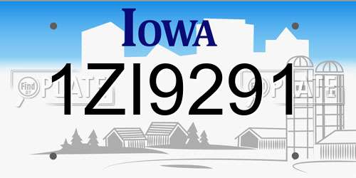1ZI9291 Iowa License Plate