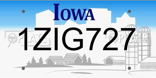 1ZIG727 Iowa License Plate