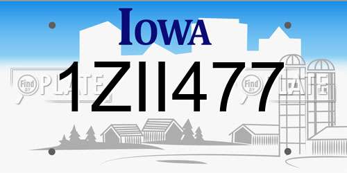 1ZII477 Iowa License Plate