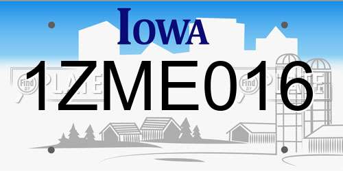 1ZME016 Iowa License Plate