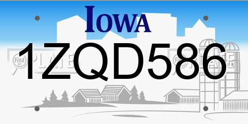 1ZQD586 Iowa License Plate