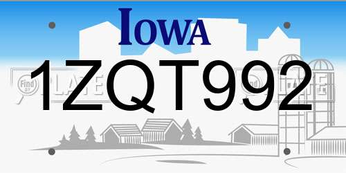 1ZQT992 Iowa License Plate